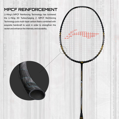 Li-Ning Turbo Charging Z Drive Carbon Strung Badminton Racquet (Black / Gold)