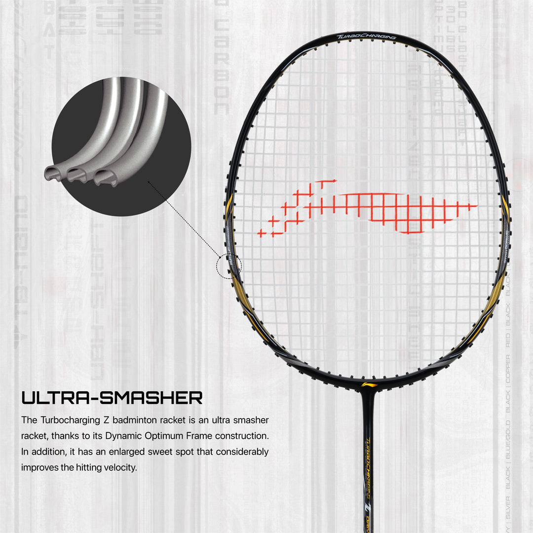 Li-Ning Turbo Charging Z Drive Carbon Strung Badminton Racquet (Black / Gold)