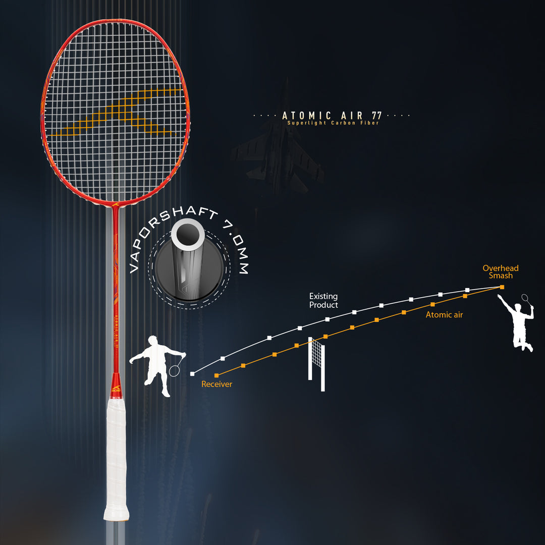 Hundred Atomic Air 77 Superlight Carbon Fiber Strung Badminton Racquet (Red / Gold)