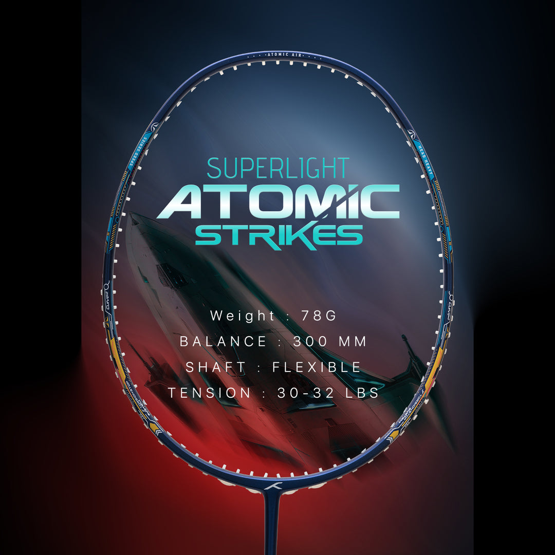 Hundred Atomic Air 78 Zero Torsion Frame Unstrung Badminton Racquet (Blue / Silver)