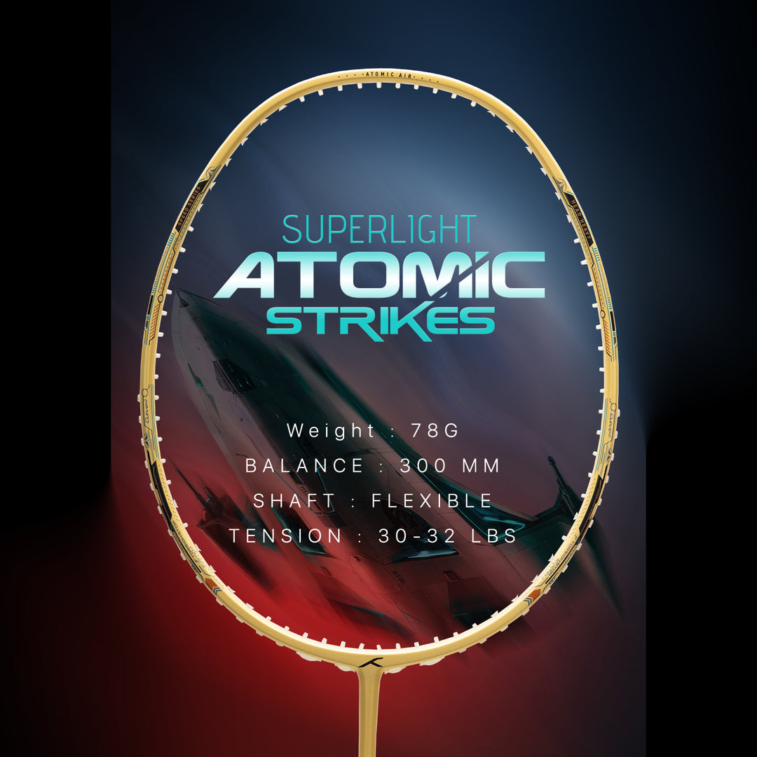 Hundred Atomic Air 78 Zero Torsion Frame Strung Badminton Racquet (Gold / Black)