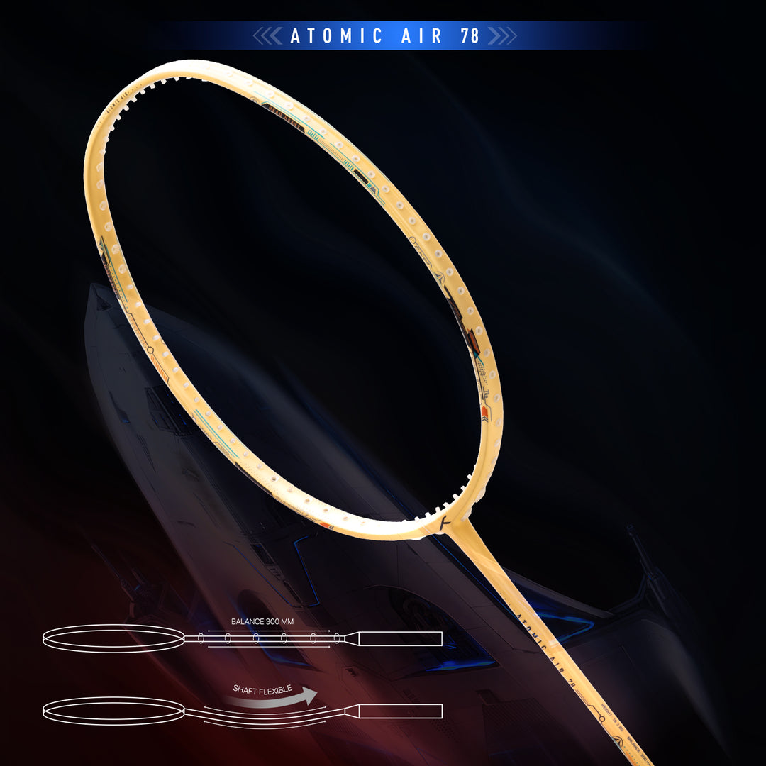 Hundred Atomic Air 78 Zero Torsion Frame Unstrung Badminton Racquet (Gold)