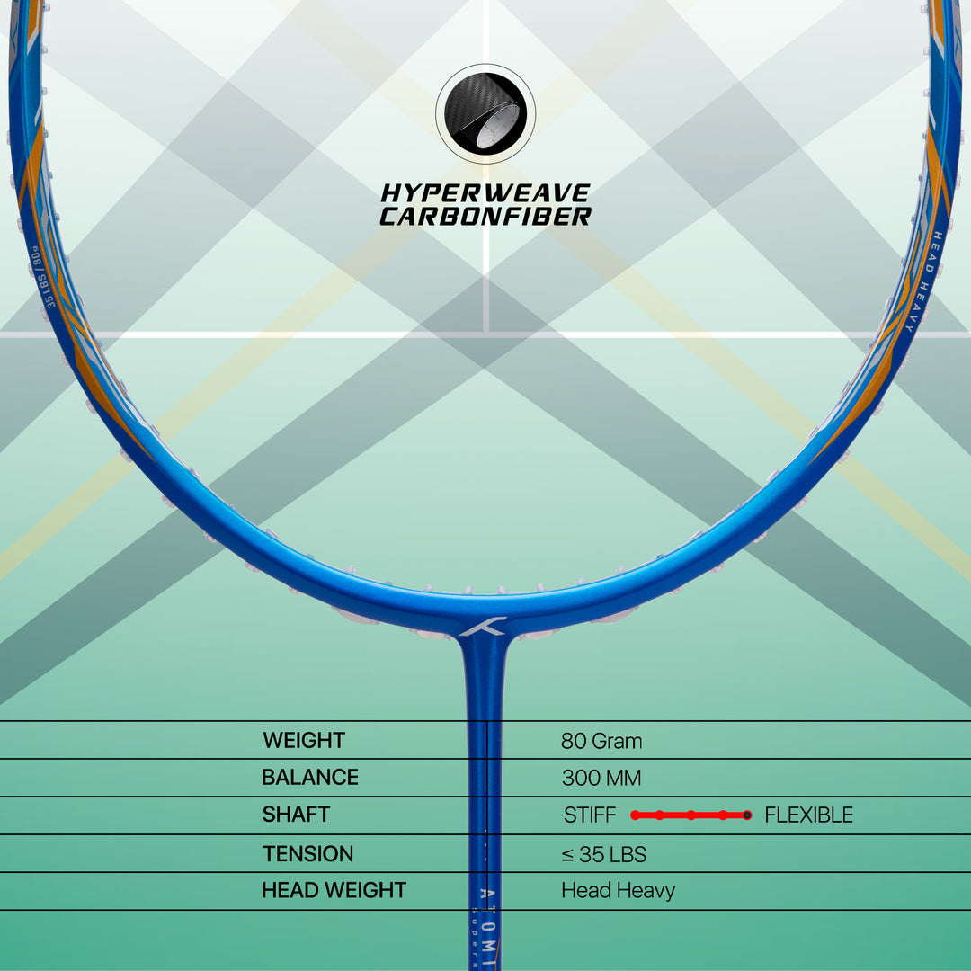 Hundred Atomic X 35 SPD X-Flex Shaft Strung Badminton Racquet (Blue)