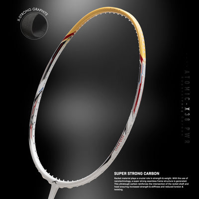 Hundred Atomic X 38 PWR Power Multiplier Strung Badminton Racquet (White / Gold)