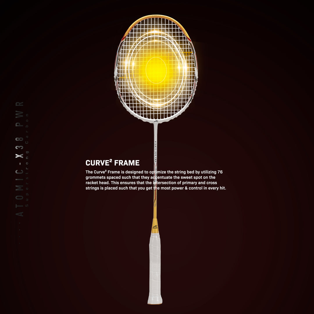 Hundred Atomic X 38 PWR Power Multiplier Strung Badminton Racquet (White / Gold)