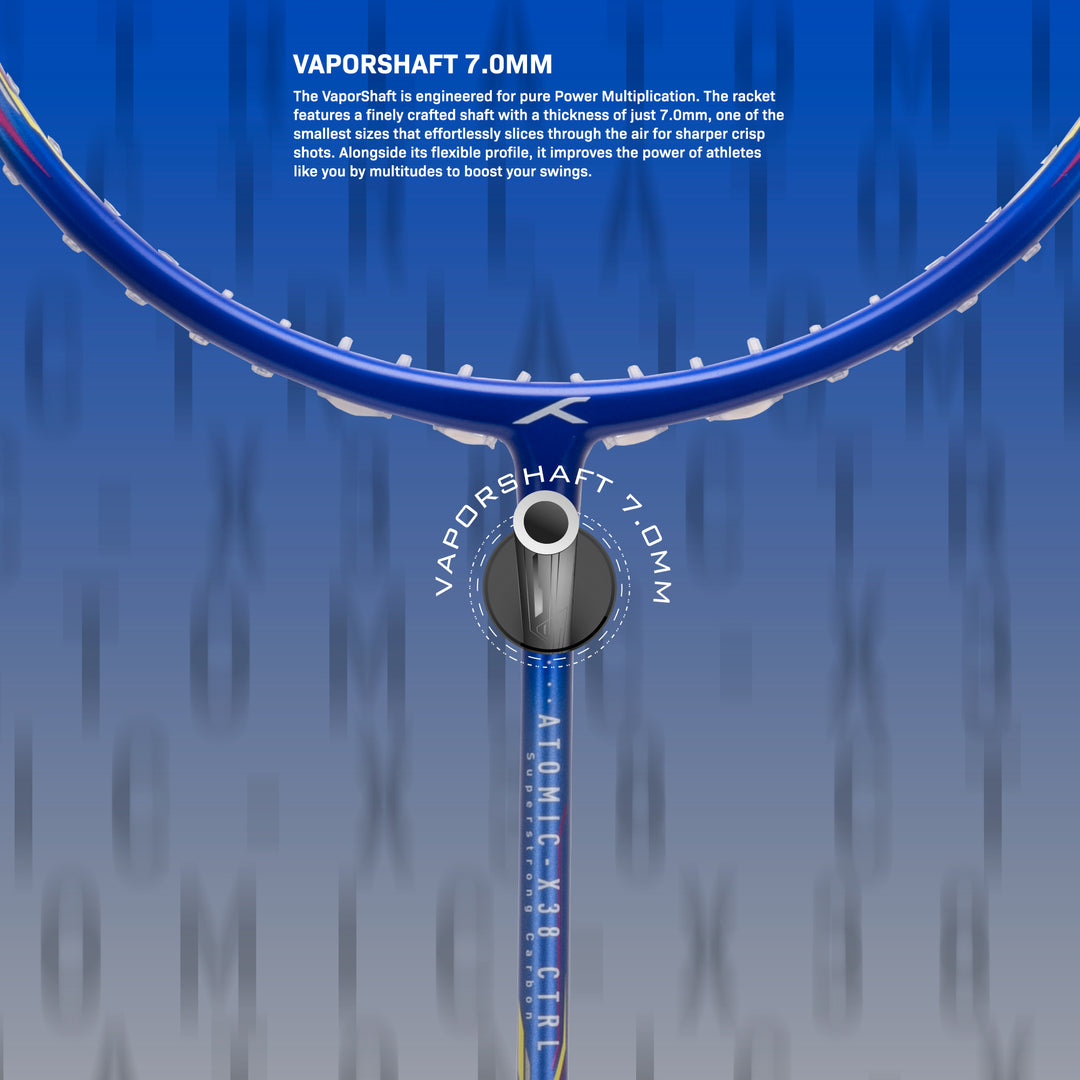 Hundred Atomic X 38 CTRL  Superstrong Carbon Strung Badminton Racquet (Blue)