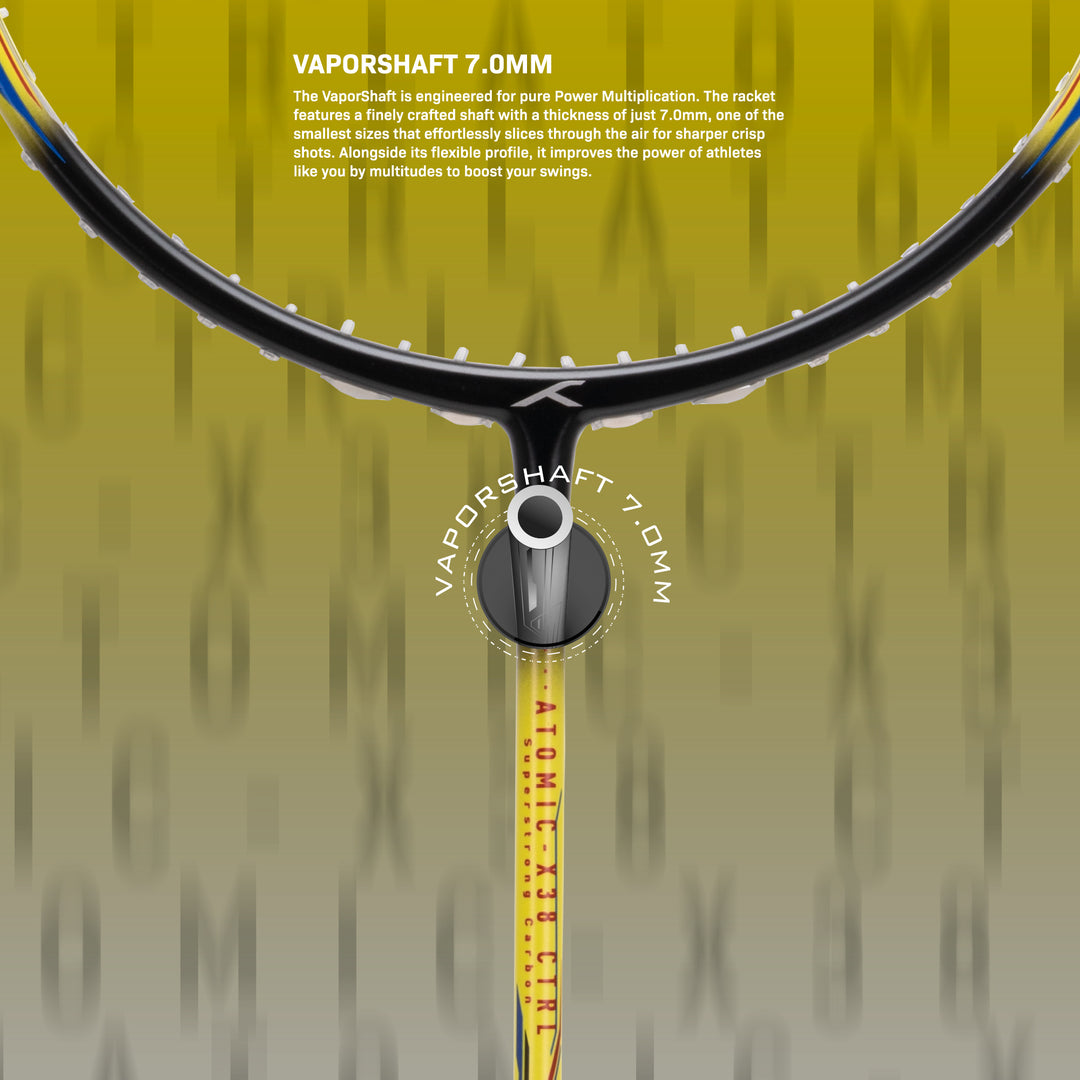 Hundred Atomic X 38 CTRL  Superstrong Carbon Strung Badminton Racquet (Black / Yellow)