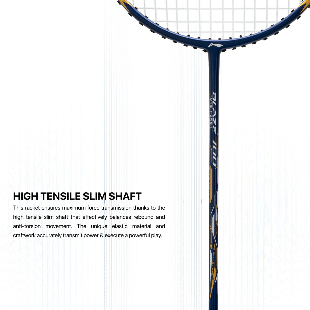 Li-Ning Blaze 100 Strung Badminton Racquet (Blue / White / Gold)