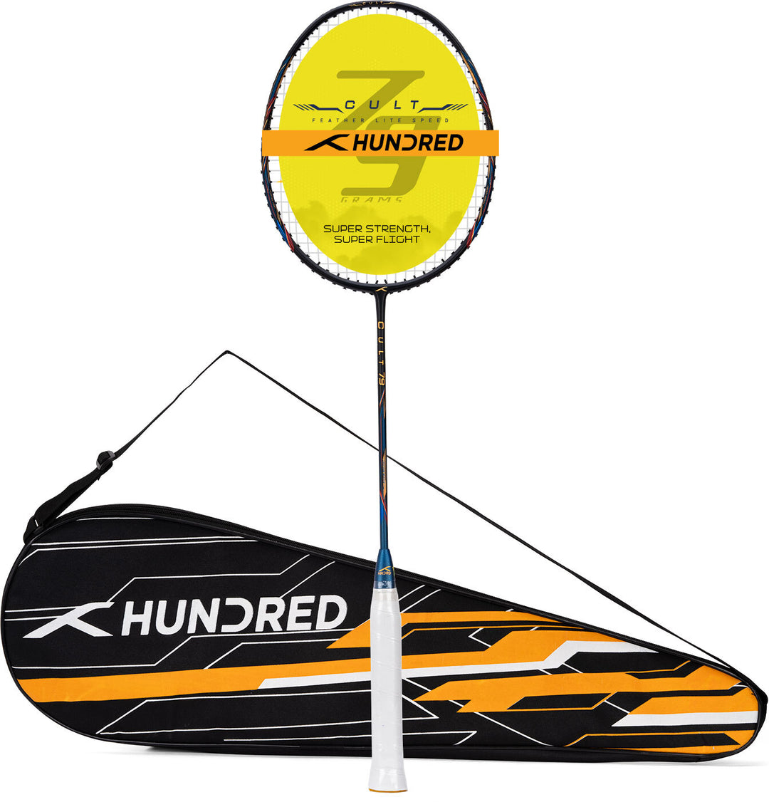 Hundred Cult 79 Feather Lite Slim Shaft Strung Badminton Racquet (Black / Blue)