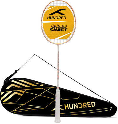 Hundred Flutter S Attk Superior Smash Performance Strung Badminton Racquet (White / Gold)