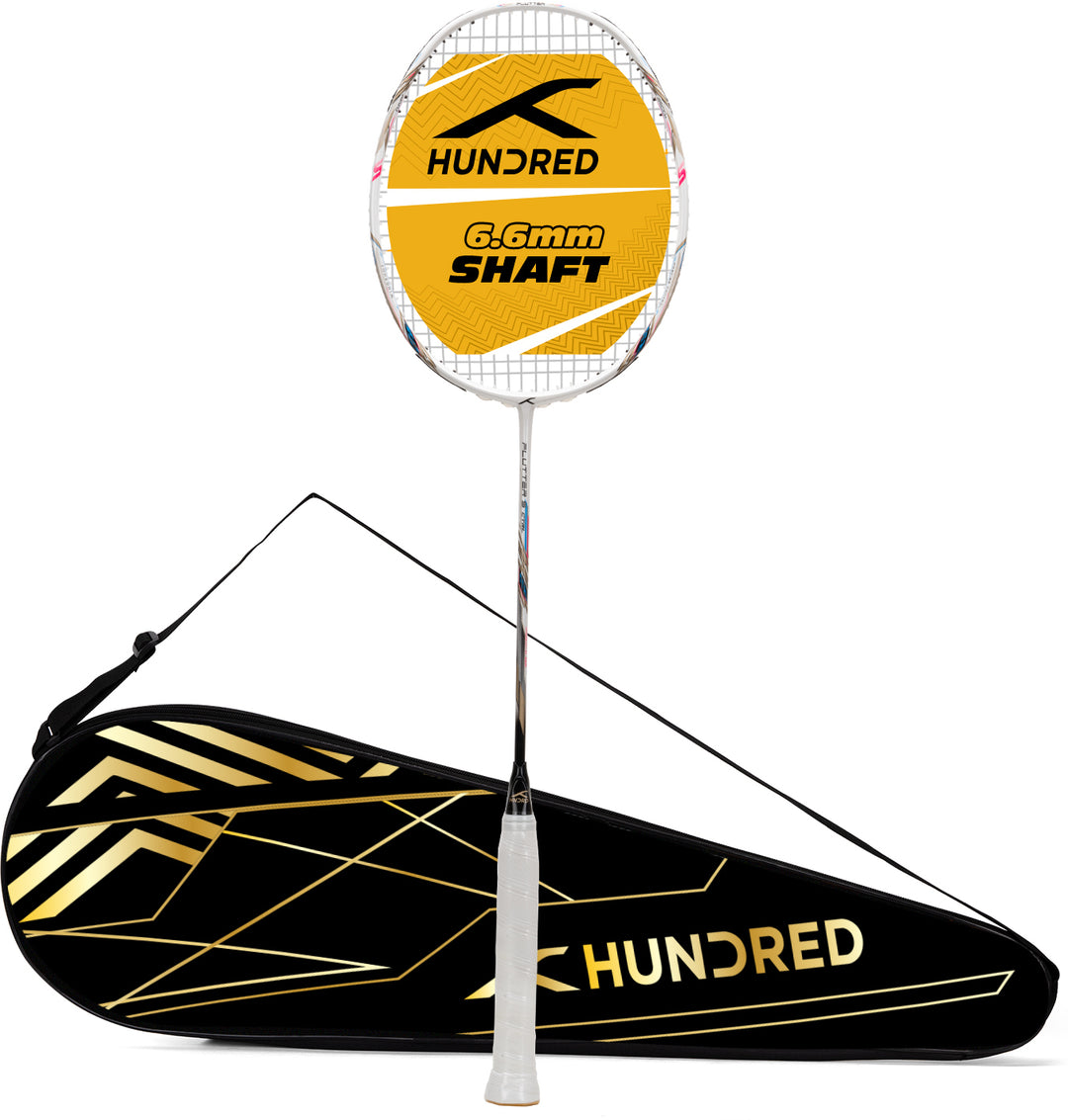 Hundred Flutter S Ctrl Superior Control Slim Shaft Strung Badminton Racquet (White / Black)