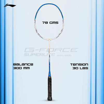 Li-Ning G-Force 5800 Superlite / 78 grams / G6 Unstrung Badminton Racquet (White / Blue / Black)