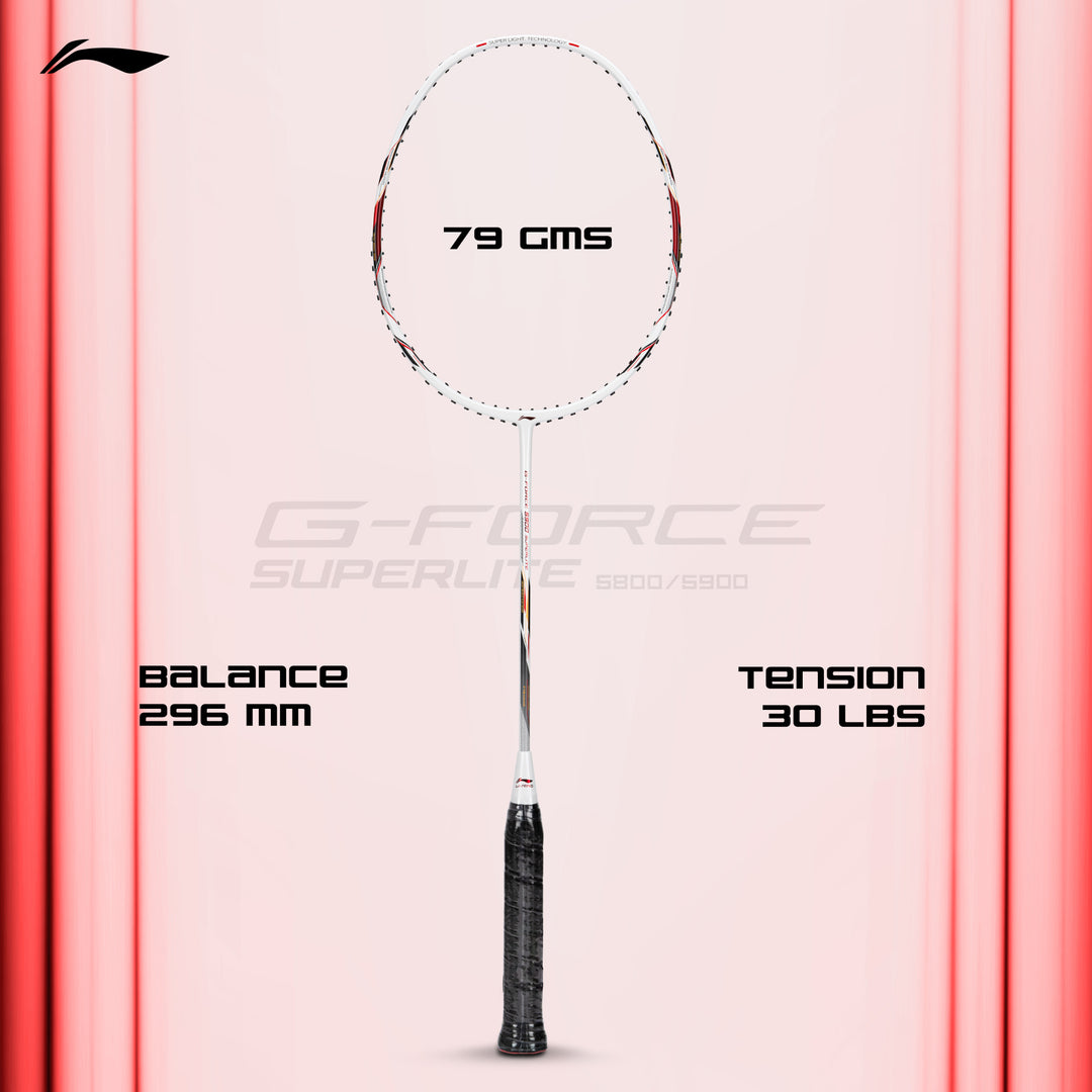 Li-Ning G-Force 5900 Superlite Strung Badminton Racquet (White / Red / Black)