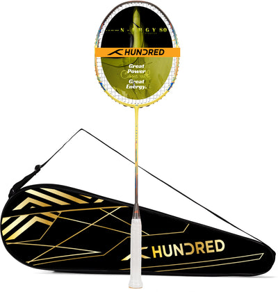 Hundred N-ERGY 80 Balanced Racket Strung Badminton Racquet (Yellow / Grey)