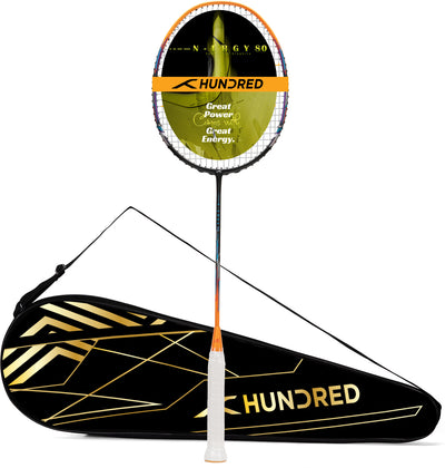 Hundred N-ERGY 80 Balanced Racket Strung Badminton Racquet (Black / Orange)