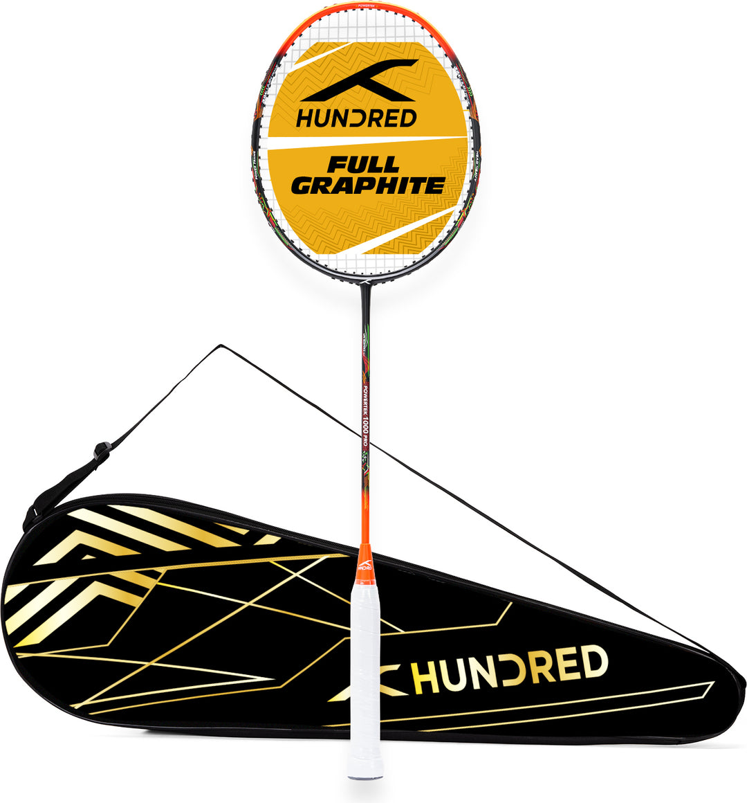 Hundred POWERTEK 1000 PRO Strung Badminton Racquet (White / Black)