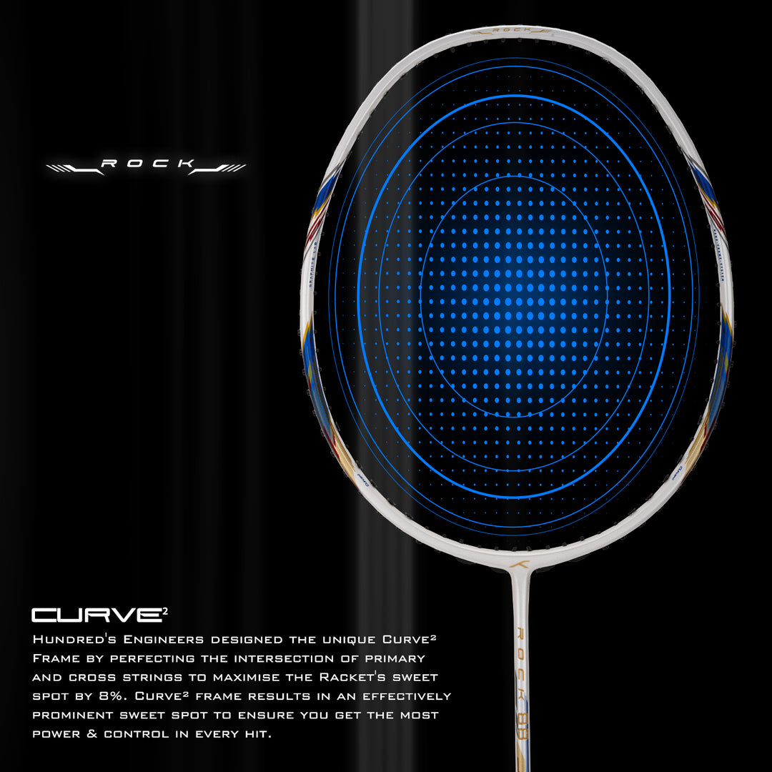 Hundred ROCK 88 Japan Made Graphite Strung Badminton Racquet (White / Gold)