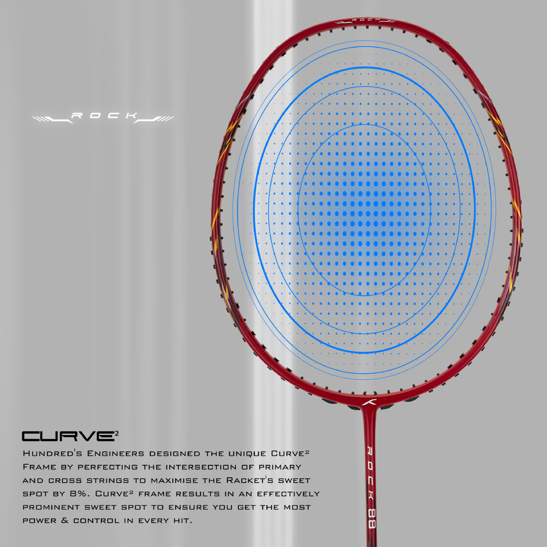 Hundred ROCK 88 Japan Made Graphite Strung Badminton Racquet (Red)