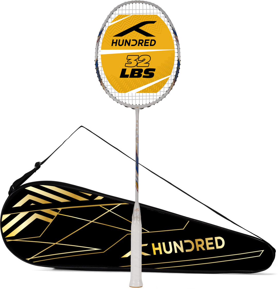 Hundred ROCK 88 Japan Made Graphite Strung Badminton Racquet (White / Gold)