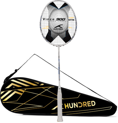 Hundred VIPER 900 Strung Badminton Racquet (White / Blue)