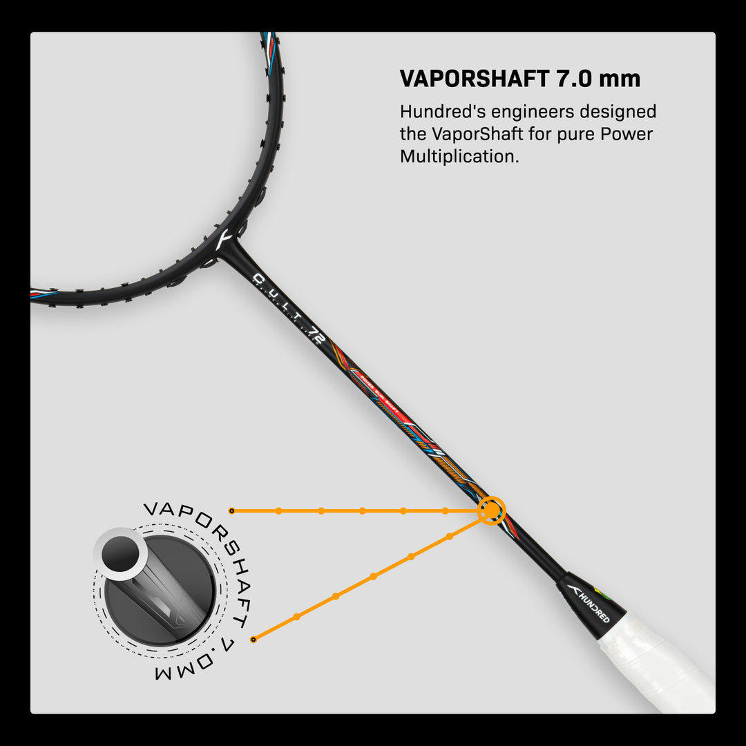 Hundred CULT 72 Strung Badminton Racquet (Black)