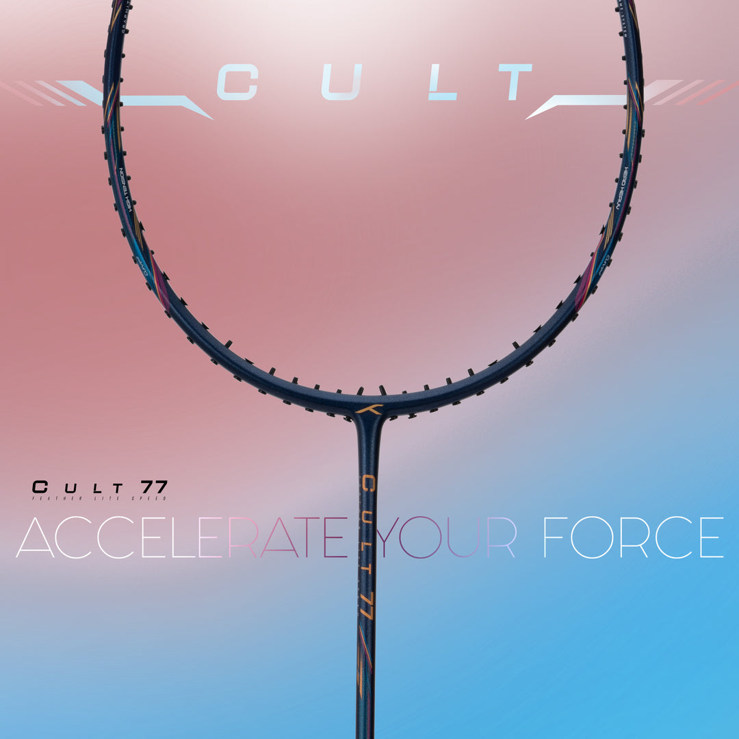 Hundred Cult 77 Featherlite Swings Unstrung Badminton Racquet (White / Black)