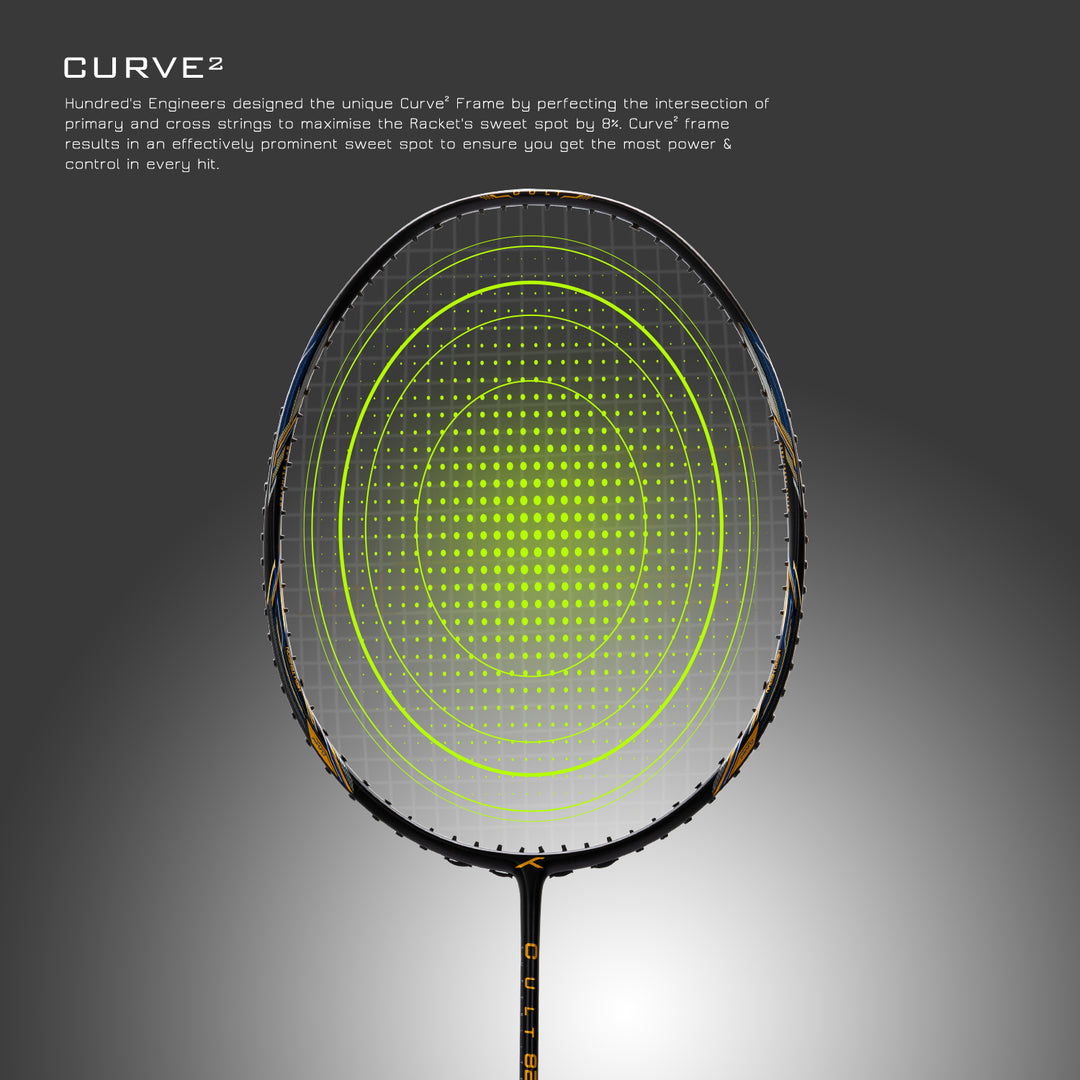 Hundred Cult 82 Aerodynamic Frame Unstrung Badminton Racquet (Black)