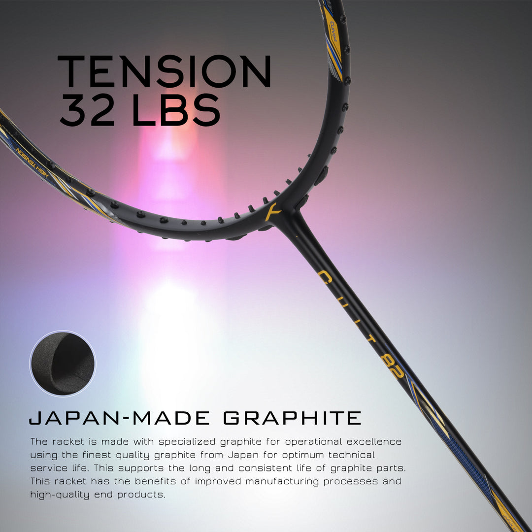 Hundred Cult 82 High Tension Attacks Unstrung Badminton Racquet (Black)