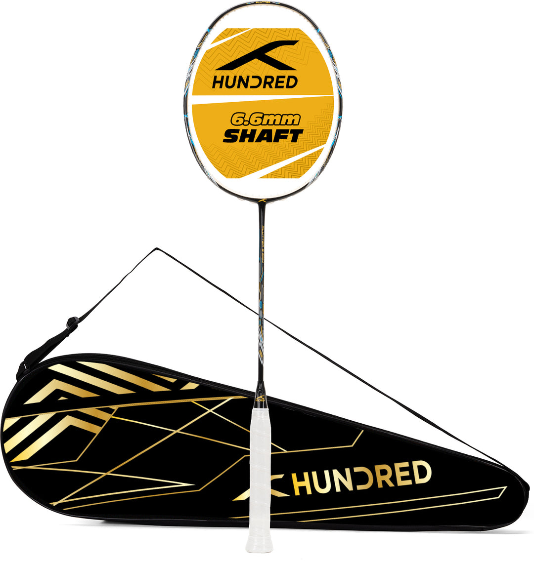 Hundred Flutter S Zoom Superior Wingshot Technology Unstrung Badminton Racquet (Black / Gold)