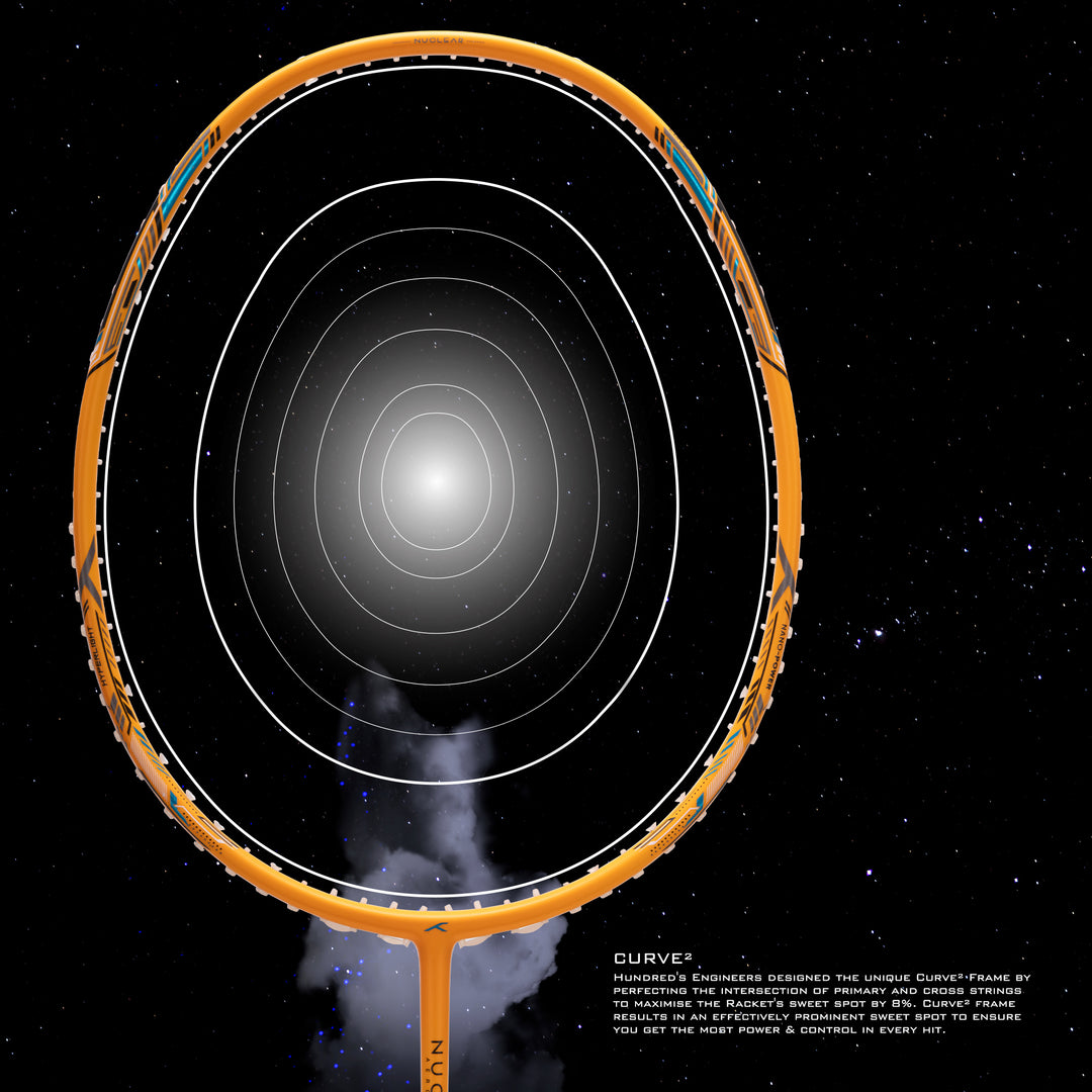 Hundred Nuclear 72 Superlight 6U Unstrung Badminton Racquet (Orange / Black / Blue)