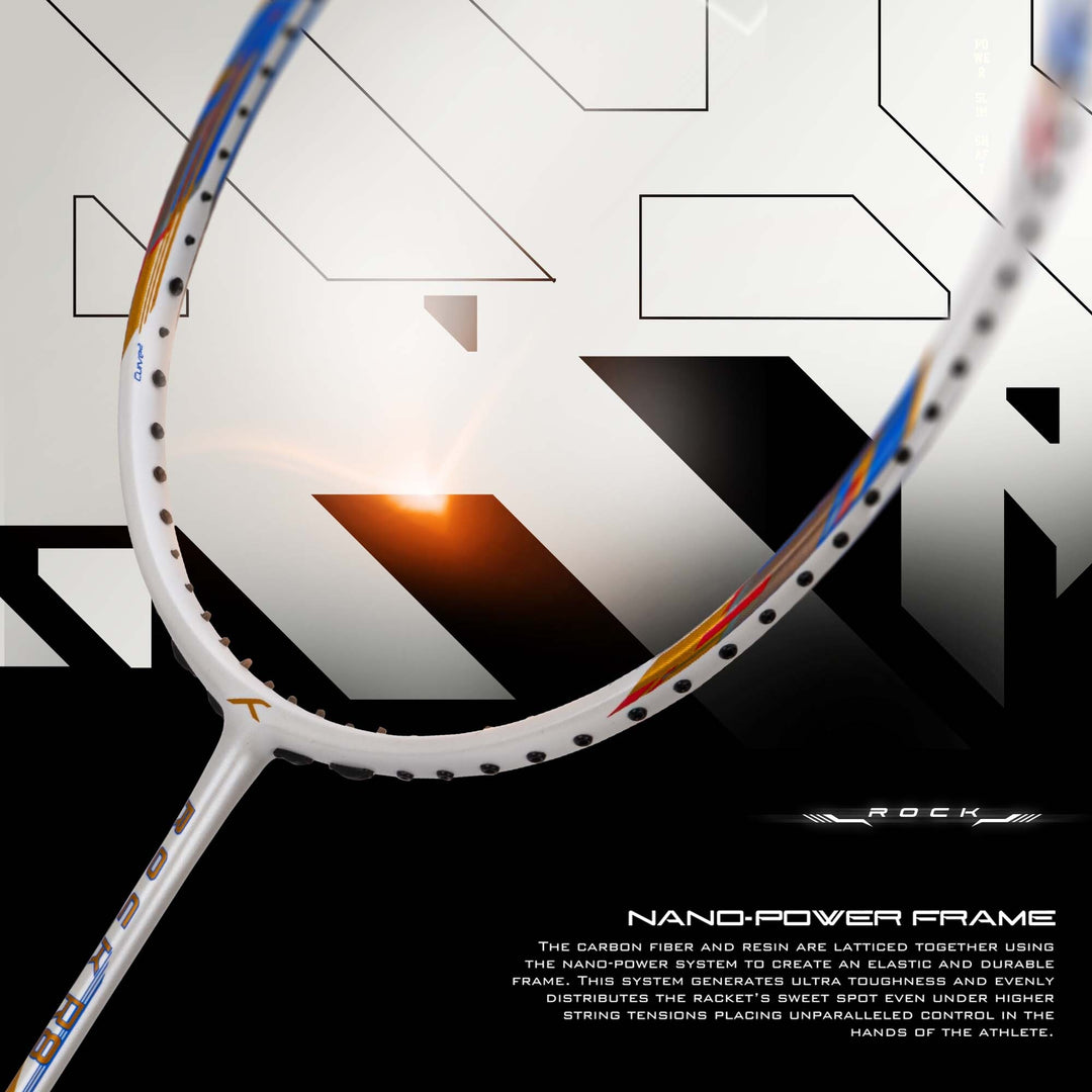 Hundred ROCK R8 High Durability Frame Unstrung Badminton Racquet (White / Gold / Blue)