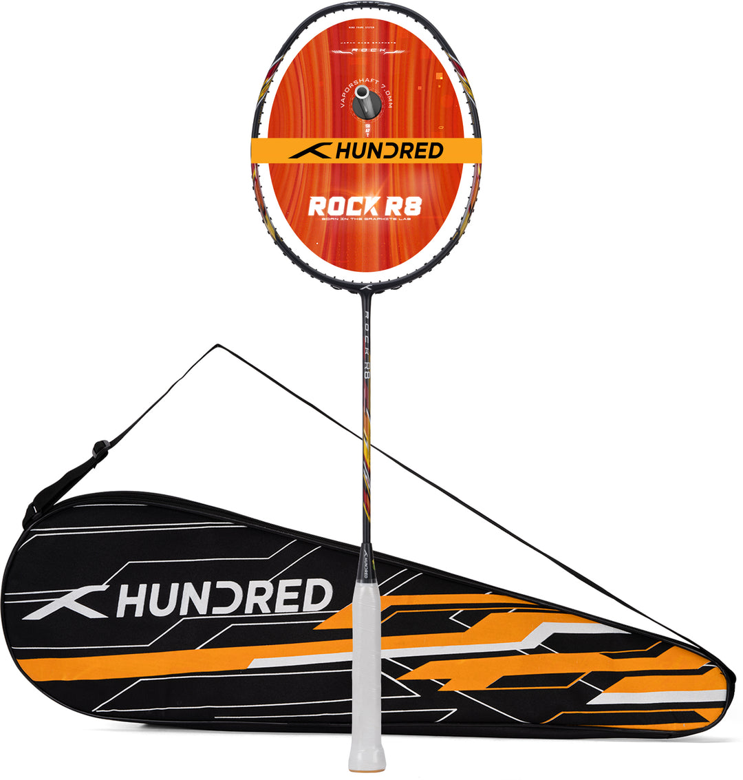 Hundred ROCK R8 High Durability Frame Unstrung Badminton Racquet (Grey / Red / Gold)