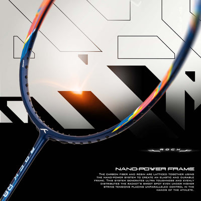 Hundred ROCK R8 High Durability Frame Unstrung Badminton Racquet (Blue / White / Orange)