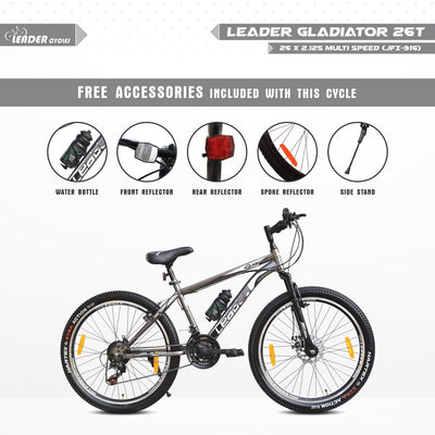 Gladiator 26TT Multi-Speed 21-Speed Cycle with Front Suspension and Disc Brake - 26 T Hybrid Cycle City Bike 21 Gear - Grey