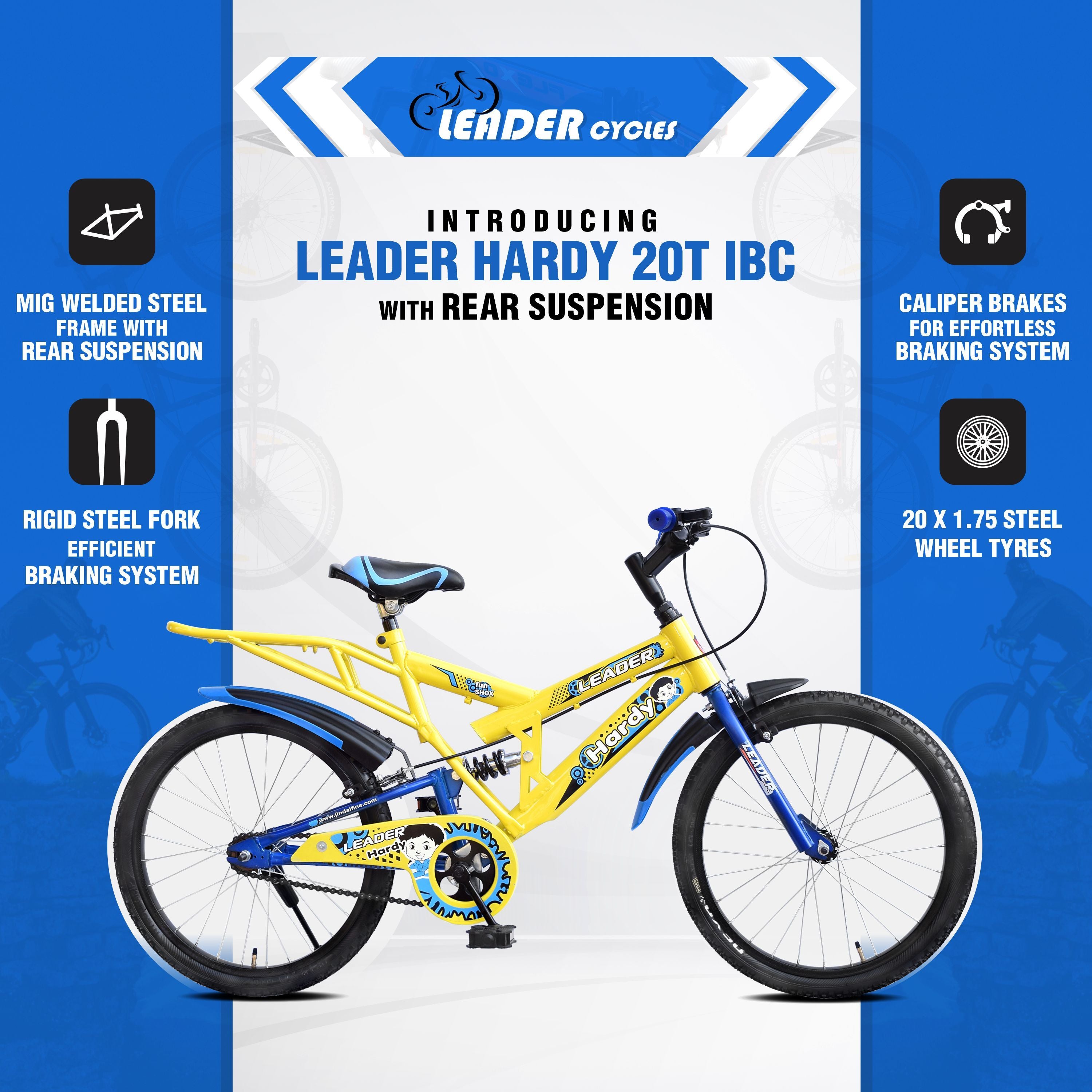 Hardy 20T IBC Rear Suspension for Kids Age Group 7 10 Years 20 T Road Cycle Single Speed Yellow KriyaFit