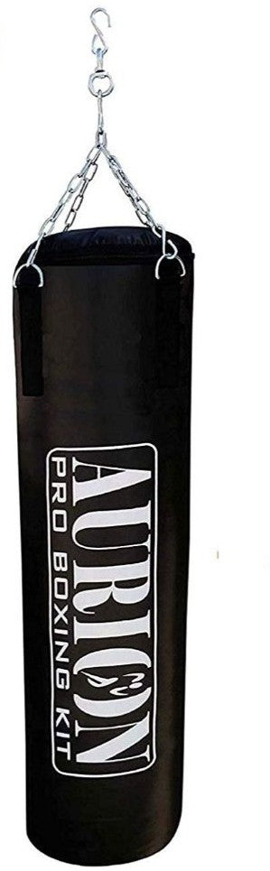 Aurion by 10Club 4 Feet Synthetic Leather Filled Punching Bag Combo | Boxing Punching Bag with Boxing Hand Wrap & Hanging Chain | Boxing | MMA | Muay Thai | Kickboxing |Taekwondo - Black 4 Feet/48 Inches