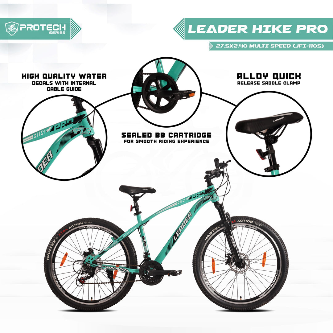 Hike Pro 27.5T 21-Speed MTB Cycle with Dual Disc Brake and Front Suspension - 27.5 T Hybrid Cycle City Bike 21 Gear - Green