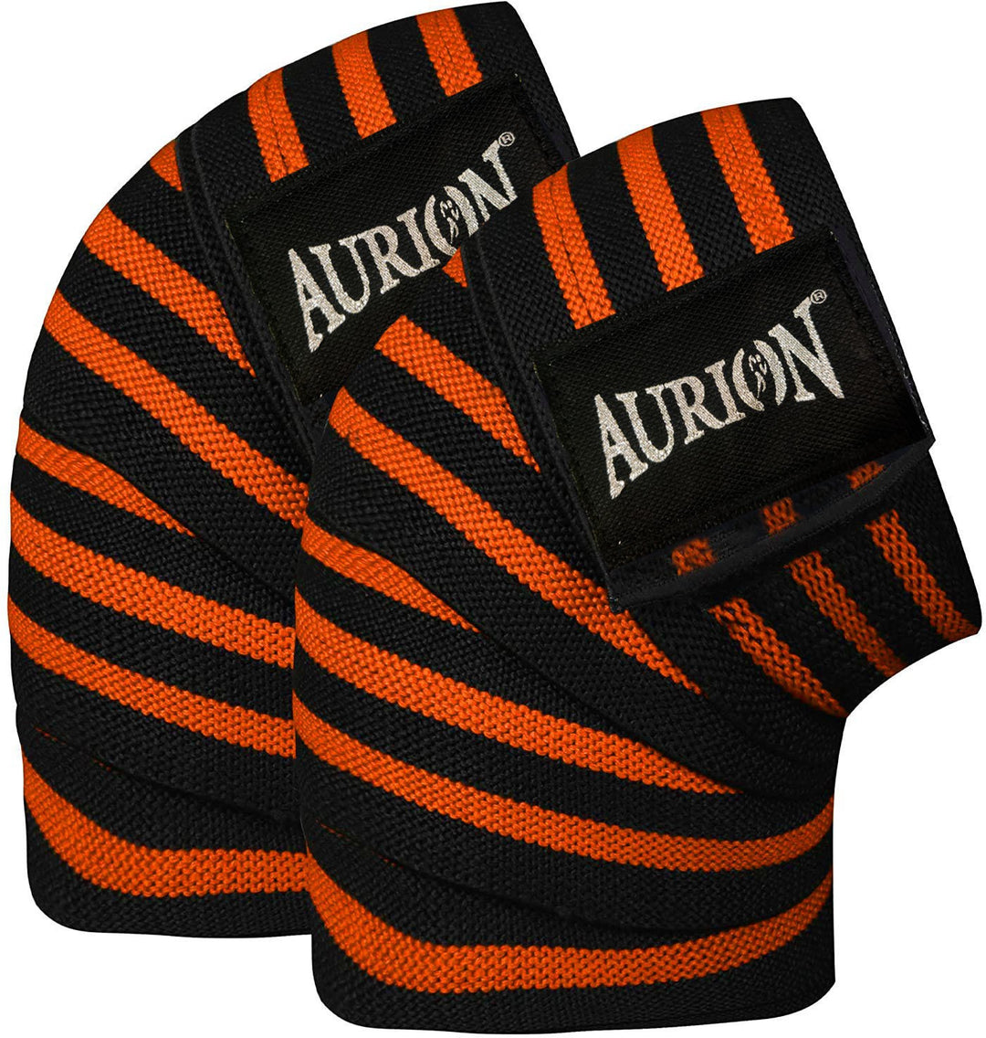 Aurion by 10Club Knee Wraps - 1Pair (Orange-Black 78 Inches | 199 cm) | Cross Training Gym Workout Weightlifting | Knee Straps for Squats | for Men & Women | 78"-Compression and Elastic Support | Weightlifting