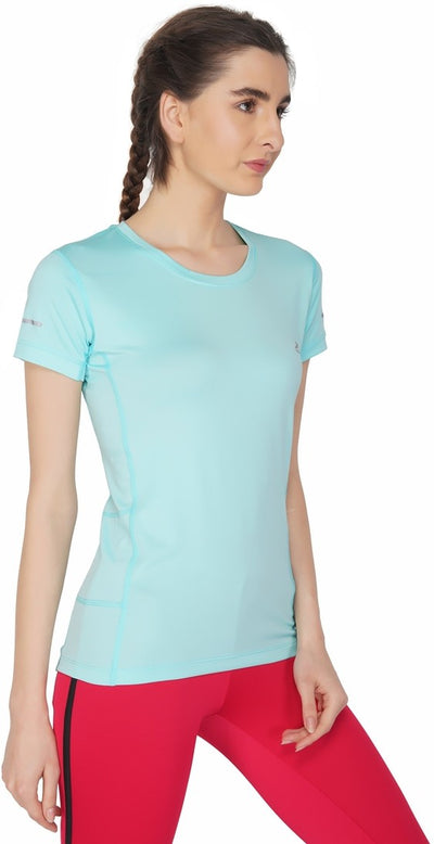 Solid Women Round Neck Light Blue T-Shirt (Light Blue)