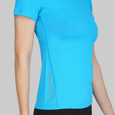 Solid Women Round Neck Blue T-Shirt (Teal)