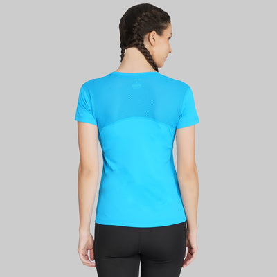 Solid Women Round Neck Blue T-Shirt (Teal)