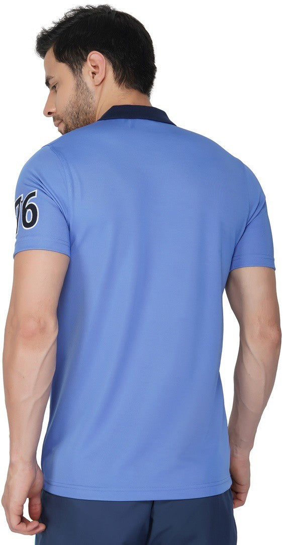 Printed | Varsity Men Polo Neck Blue T-Shirt