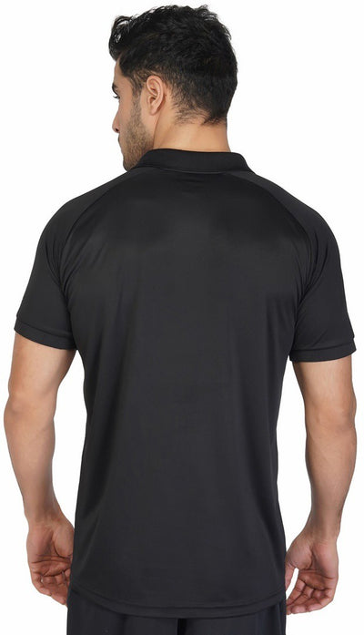 Self Design | Striped Men Polo Neck Black T-Shirt