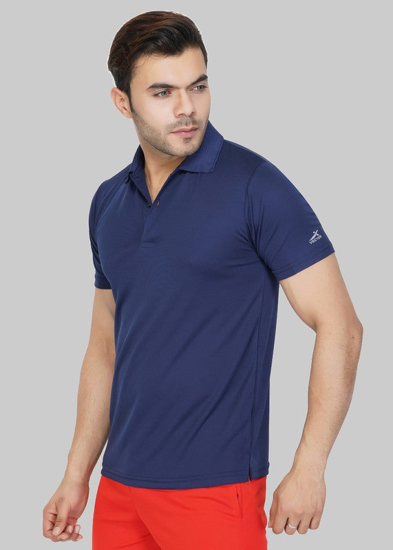 Solid Men Polo Neck Navy Blue T-Shirt (Navy Blue)