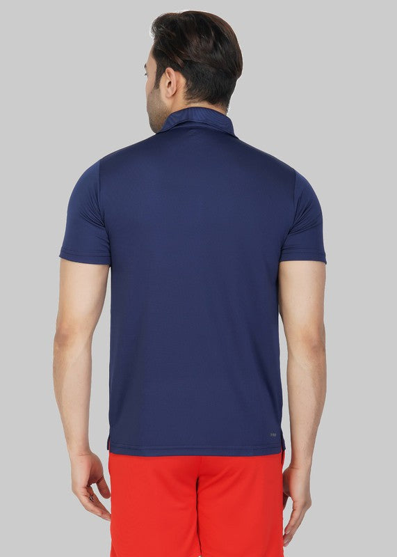 Solid Men Polo Neck Navy Blue T-Shirt (Navy Blue)
