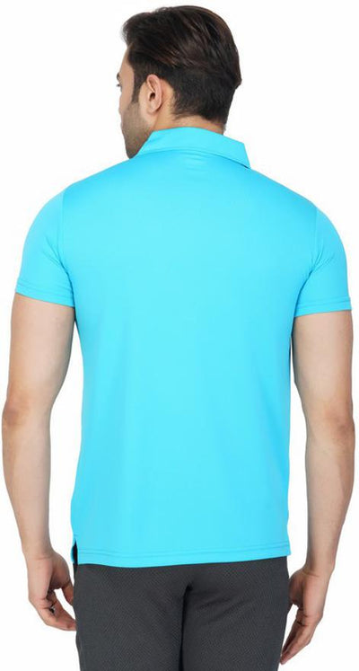 Striped Men Polo Neck Light Blue T-Shirt (Light Blue)