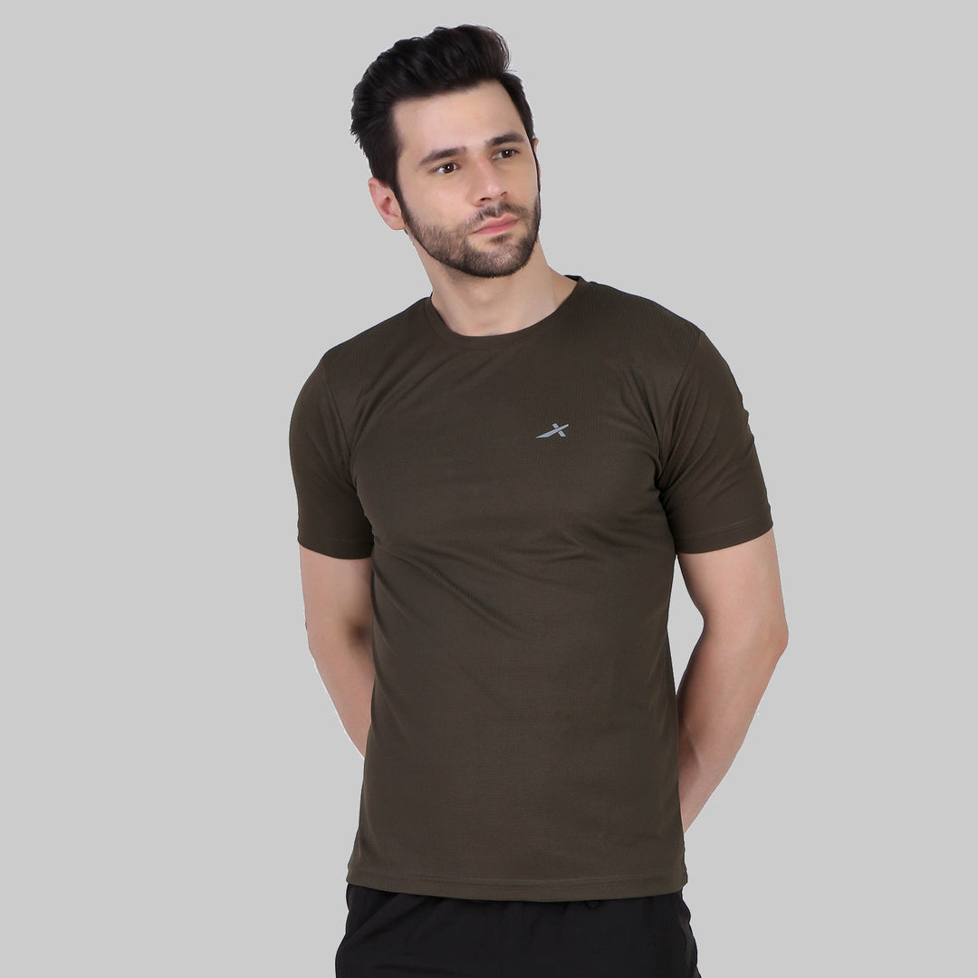 Solid Men Round Neck T-Shirt (Brown)