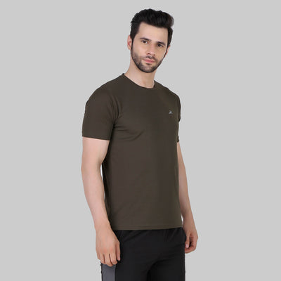 Solid Men Round Neck T-Shirt (Brown)