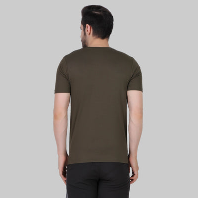 Solid Men Round Neck T-Shirt (Brown)