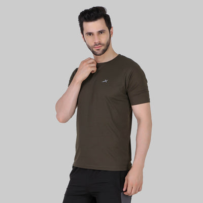 Solid Men Round Neck T-Shirt (Brown)